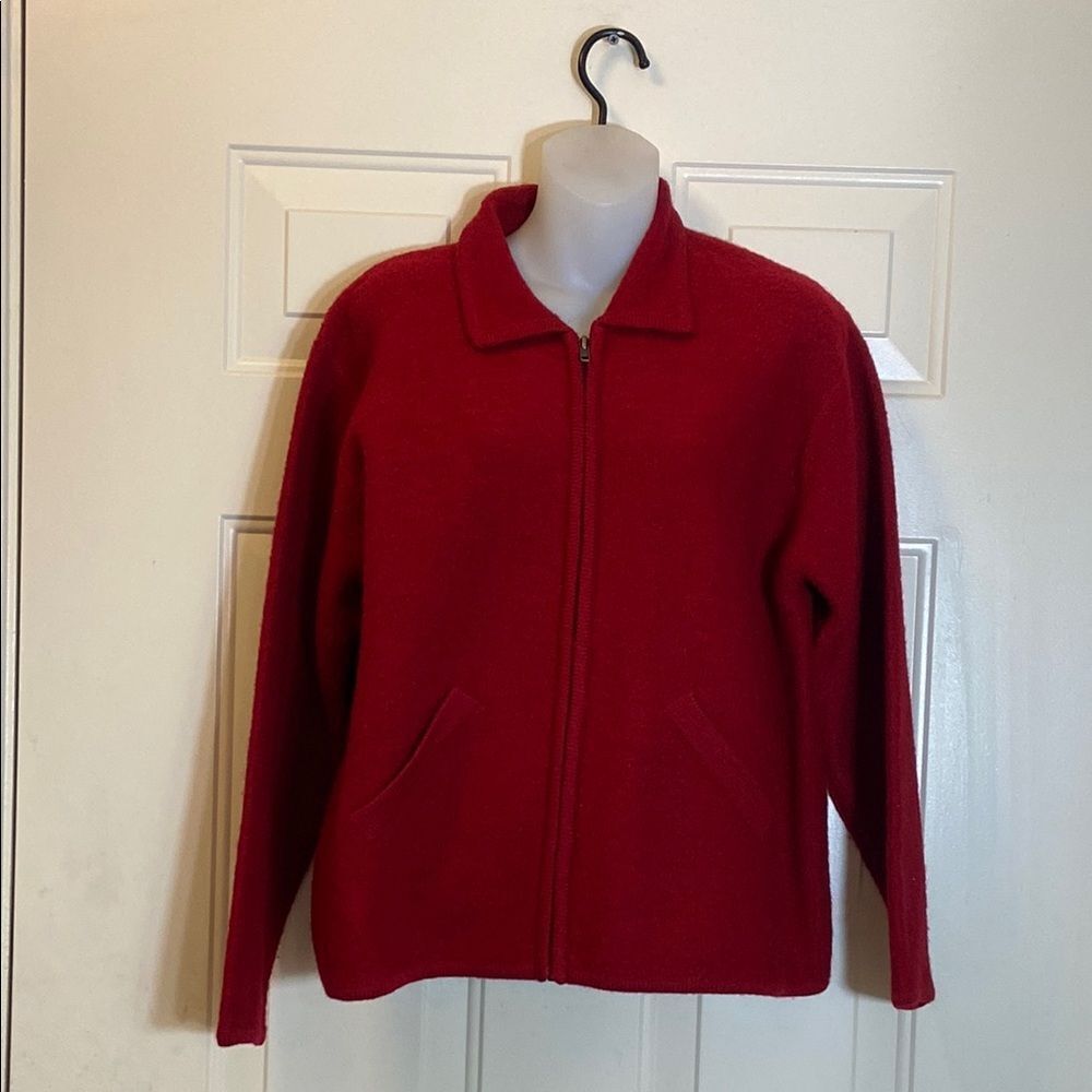 CRYSTAT-KOBE 💯 Wool Classic Red Women's Jacket Sweater Size L
